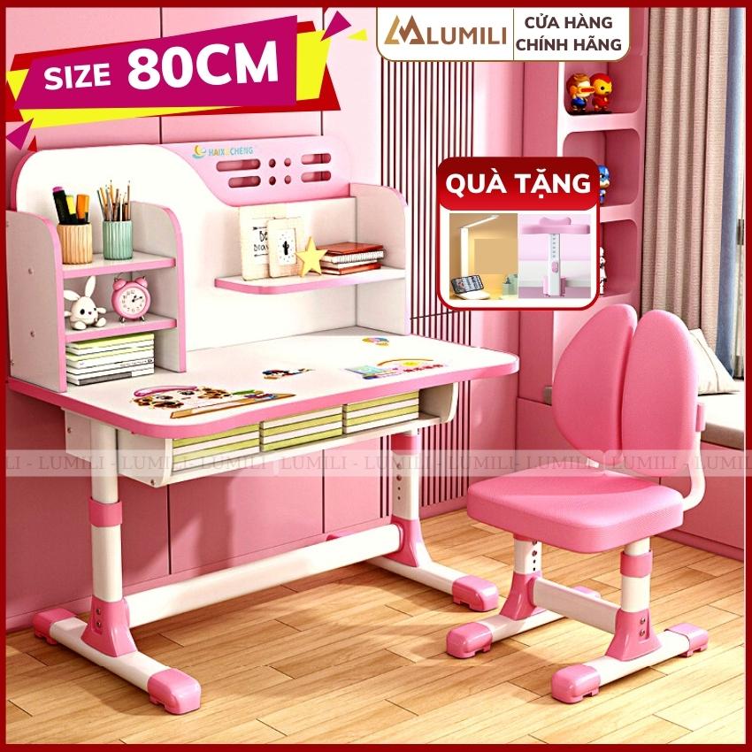 Bàn học sinh trẻ em lumili bàn học  thông minh chống gù chống cận cho bé  C05 size to mặt bàn lớn 80cm nâng hạ độ cao phù hợp