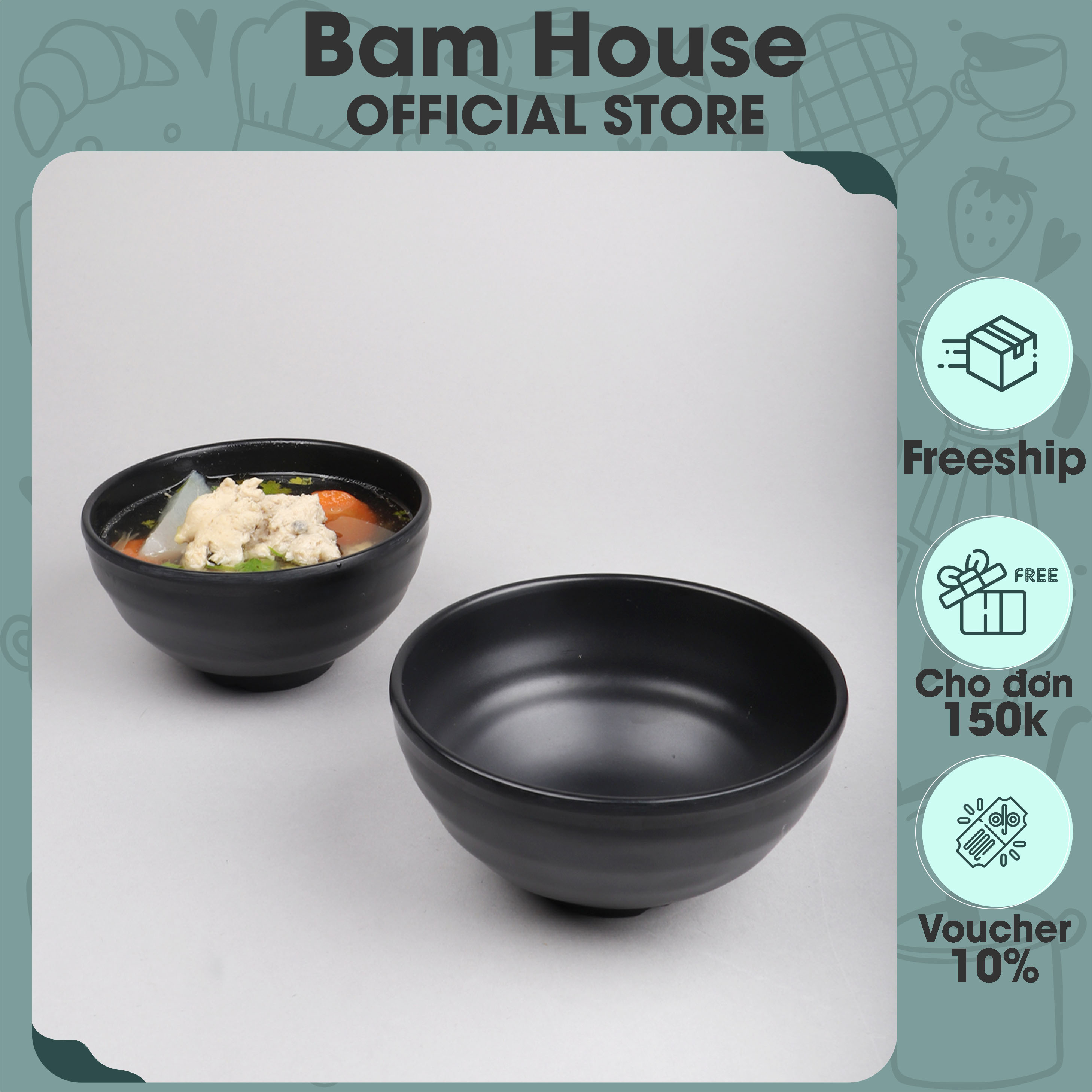 Chén nhựa đen nhám Bam House chất liệu Melamine cao cấp CND02 - Chén nhựa Melamine