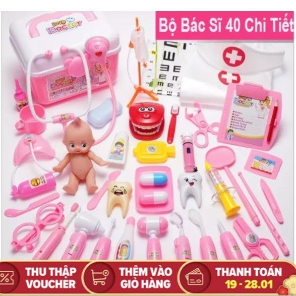 [CÓ ÁO BLOUSE] Bộ đồ chơi Bác sĩ 50 chi tiết ( hàng chuẩn có đèn), Vali đồ chơi bác sĩ, Hộp Đựng Đồ