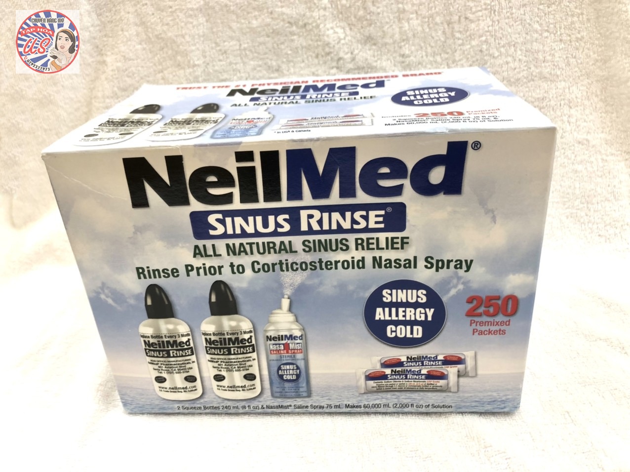 Bộ rửa mũi NeilMed Sinus Rinse gồm 2 bình rửa + 250 gói muối + 1 chai xịt