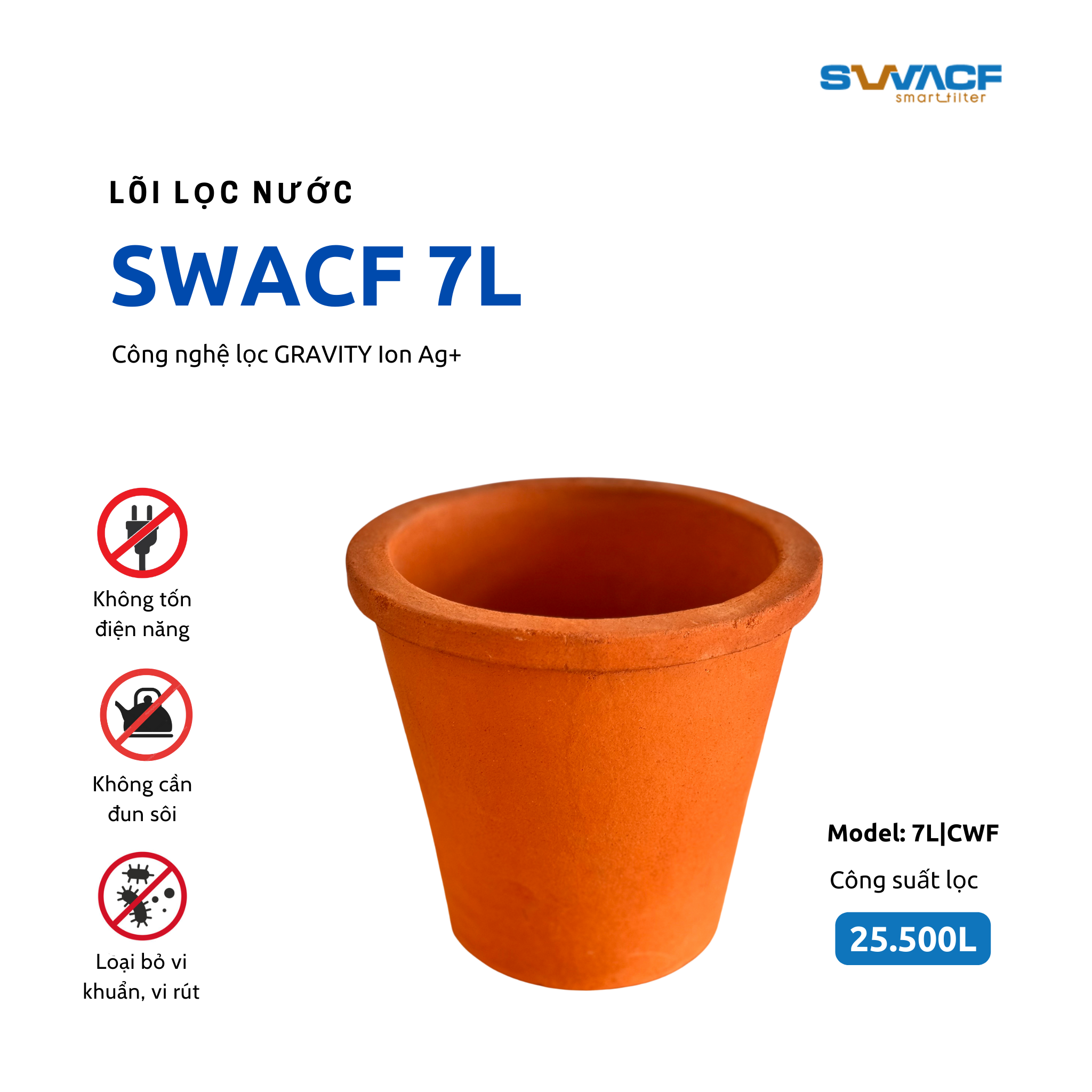 Lõi lọc nước uống trực tiếp SWACF 7L | CWF Nano bạc, tốc độ lọc 2 - 4 lít/giờ, giữ khoáng thiết yếu - Công nghệ Mỹ