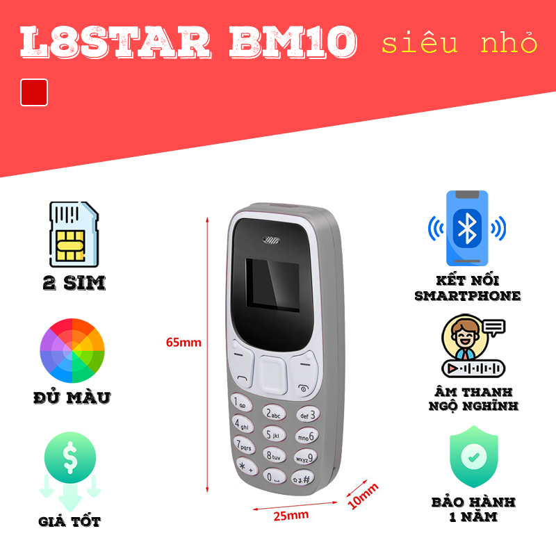 [HÀNG MỚI ĐẸP - BẢO HÀNH 1 NĂM] Điện thoại mini L8star BM10 siêu nhỏ Có Thay Đổi Giọng Nói, nhiều màu sắc đẹp mắt