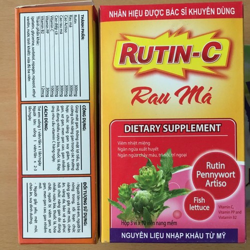 Viên uống Rutin C Rau Má giảm viêm nhiệt miệng, giảm táo bón, tiêu trĩ, nhuận tràng, thanh nhiệt cơ thể - Hộp 30 viên