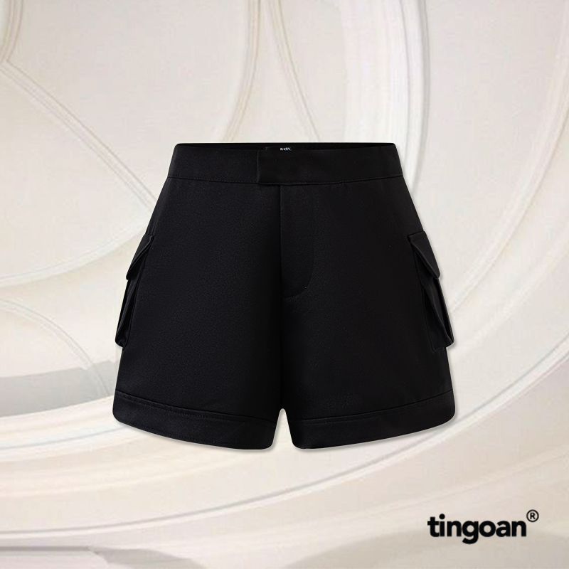 Tingoan® - quần short tafta đen túi hộp 2 bên becky short/bl