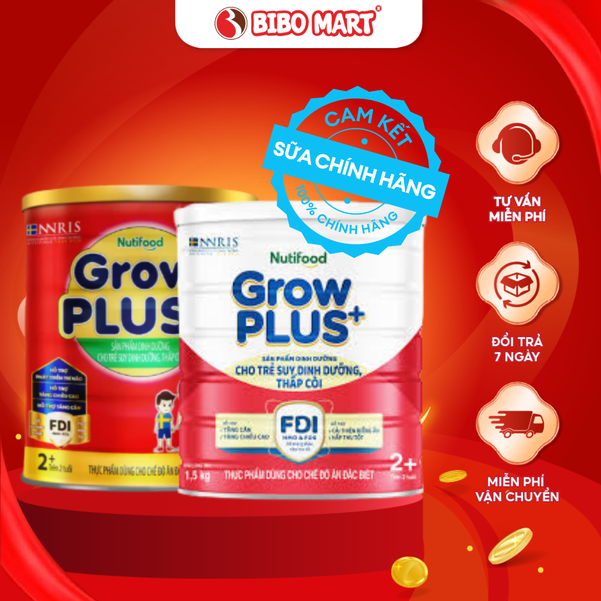 Growplus+ Red Milk for Children over 2 Years Old 1.5kg Can Supports Weight Gain and Brain Development - Bibomart