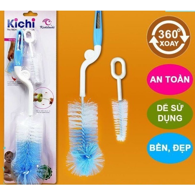 Bộ cọ rửa bình sữa 2 chiều kichi loại cước