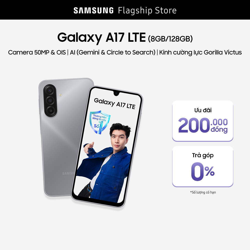 Điện Thoại Samsung Galaxy A17 (8/128GB), Kính Cường Lực Gorilla Victus, Camera 50MP & IOS, AI Gemini