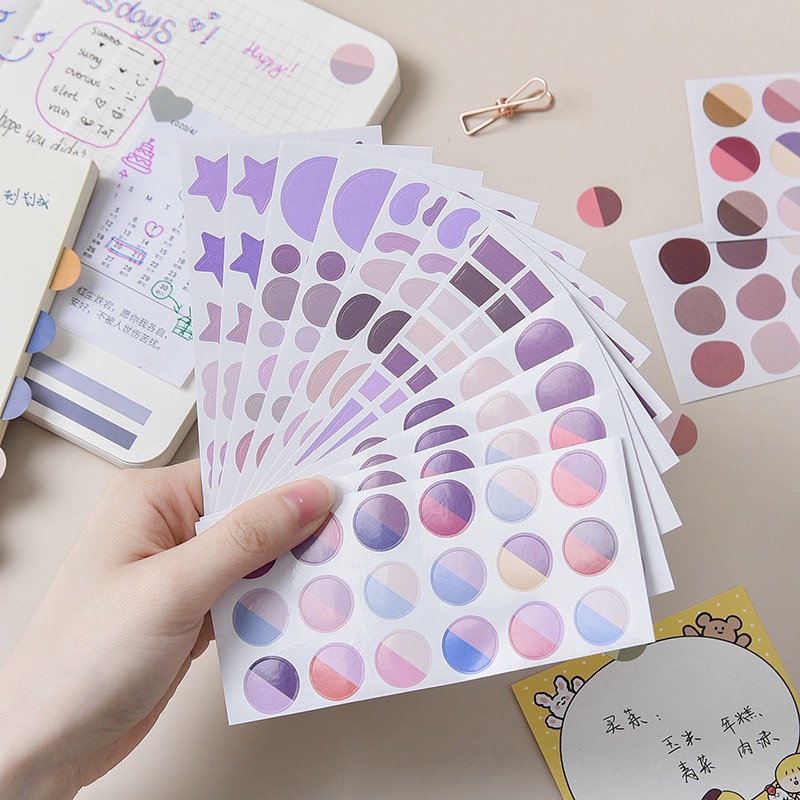 STICKER GIẤY DÁN TRANG TRÍ HÌNH TRÒN, NGÔI SAO, TRÁI TIM, HÌNH CHỮ NHẬT NHIỀU MÀU DỄ THƯƠNG 12 TẤM GIÁ SIÊU RẺ