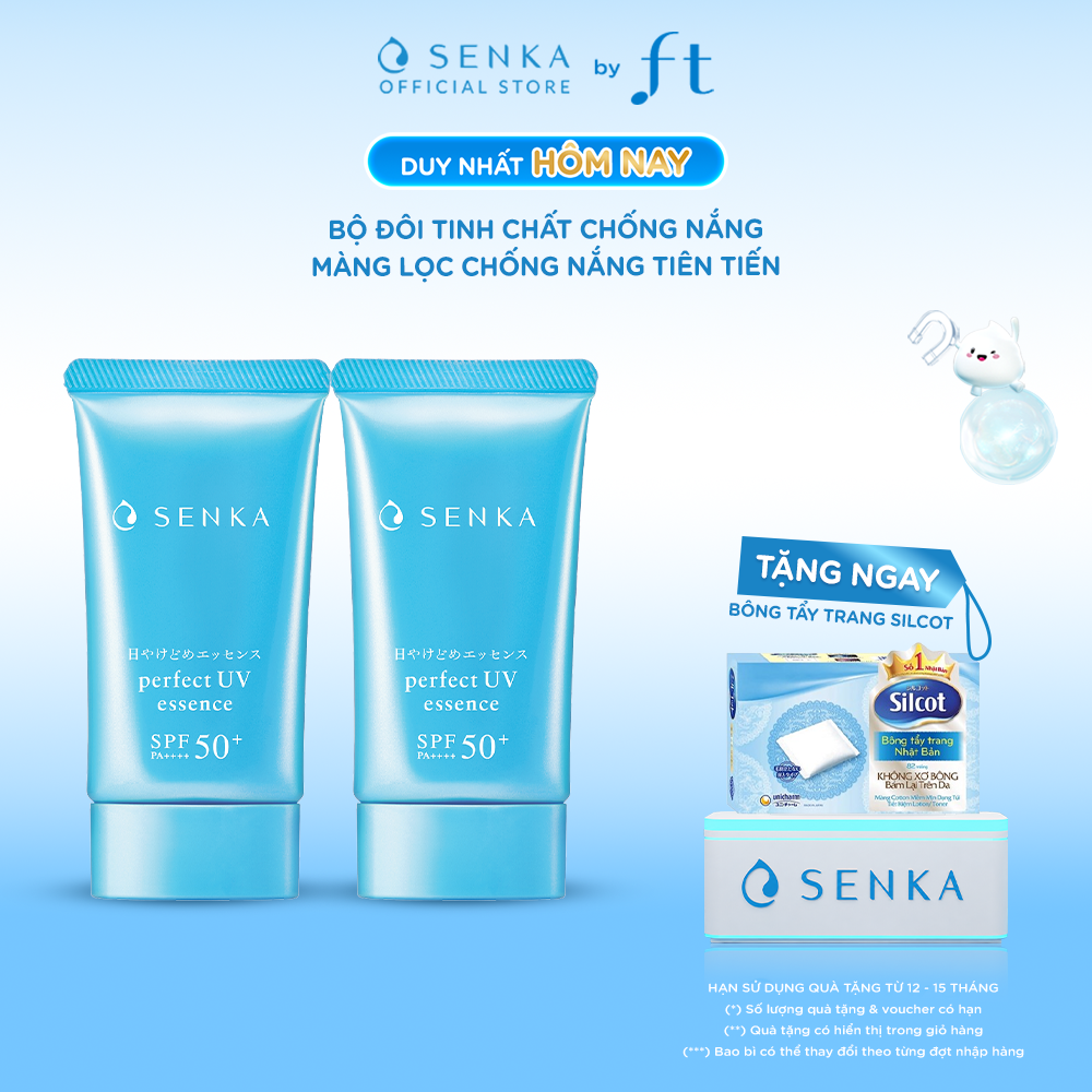 Bộ đôi Kem chống nắng nâng tông cho da dầu dạng essence SENKA PERFECT UV ESSENCE A 50GX2