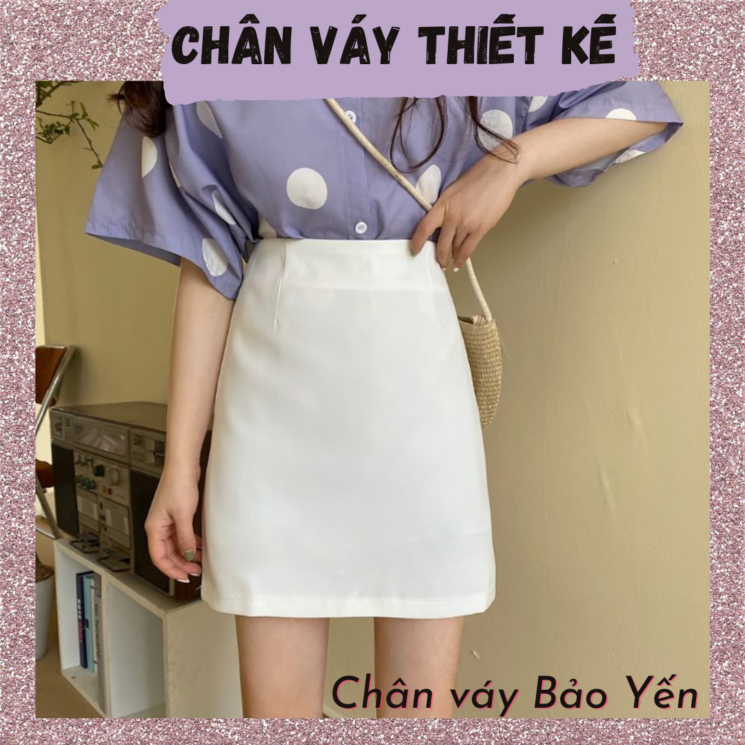 Chân váy chữ A màu trắng cạp liền có quần trong