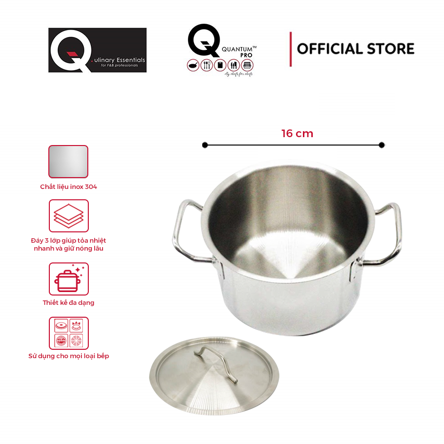 Nồi casserole inox quantum-pro 2l đường kính 16cm kèm nắp