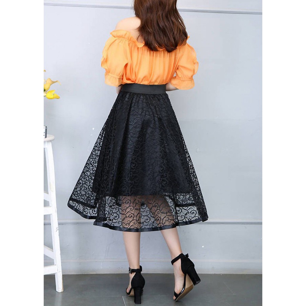 Chân Váy Xòe Ren Hoa 2 Lớp Sang Trọng