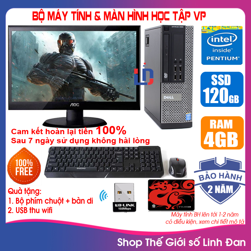 Bộ máy tính đồng bộ vp/hp/dell + màn hình 18.5 inch cpu dual core e7xxx / dell g2010 / ram 4gb / hdd 250gb / ssd 120-240gb deg2 - lld