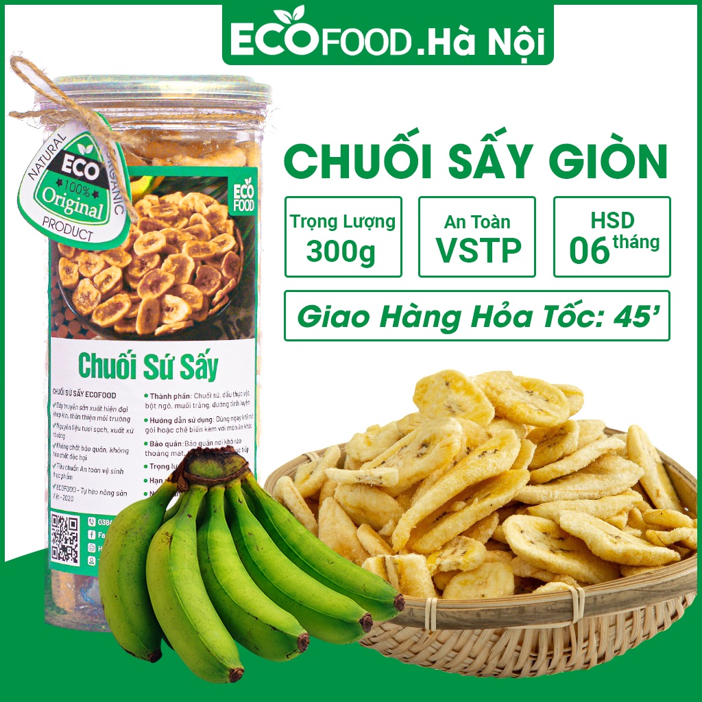 Chuối Sấy Giòn 300G Ecofood - Đồ ăn vặt Việt Nam - An toàn vệ sinh thực phẩm