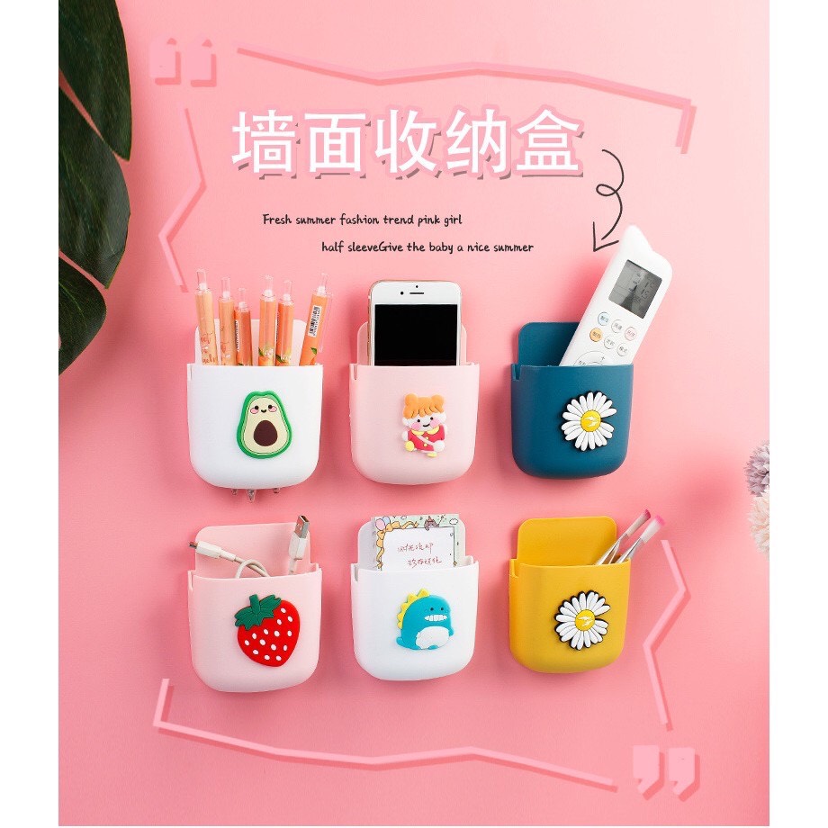 Giỏ đựng điện thoại có lỗ gắn sạc pin dán tường, giá treo điều khiển tv, điều hoà, giàn phơi, kệ đựng đồ treo tường, hộp đựng đồ gắn tường
