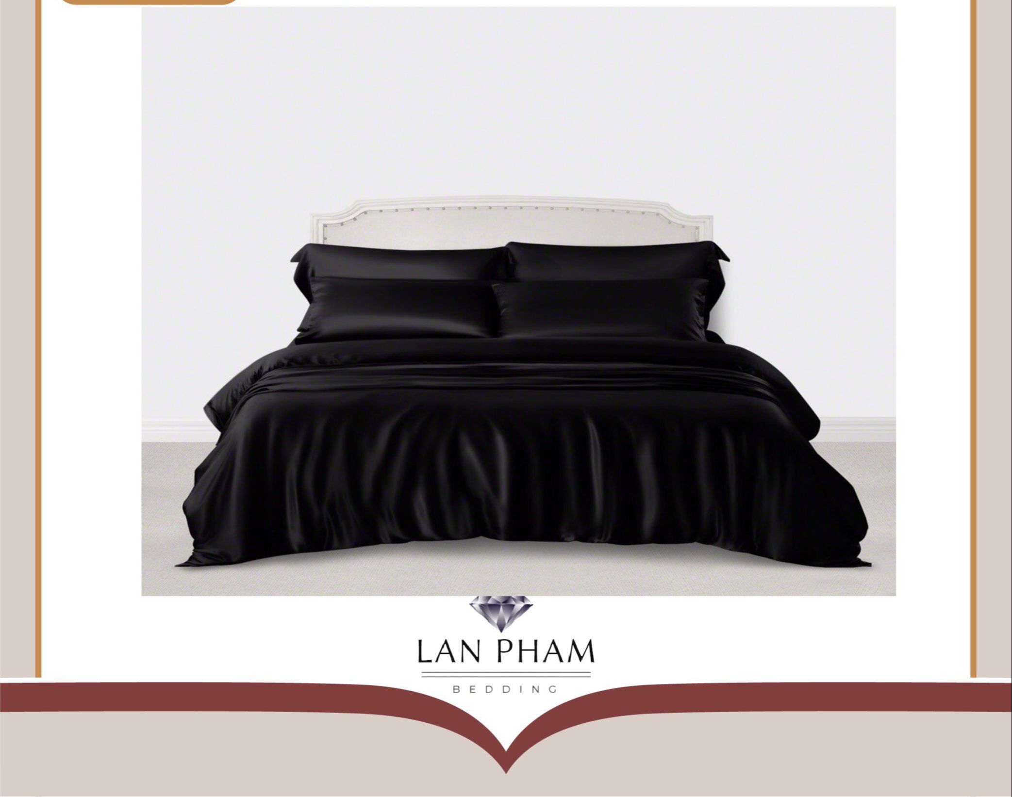 ( Lụa Loại 1) Bộ 5 Món Chăn Trần Bông Ga Gối Phi Lụa Màu Đen Cao Cấp Mềm Mại Lan Pham Bedding