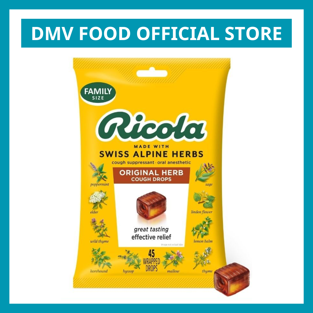 Kẹo thảo mộc Ricola Original Herb Cough Drops nhập khẩu USA 45 Wrapped Drops DVM Food