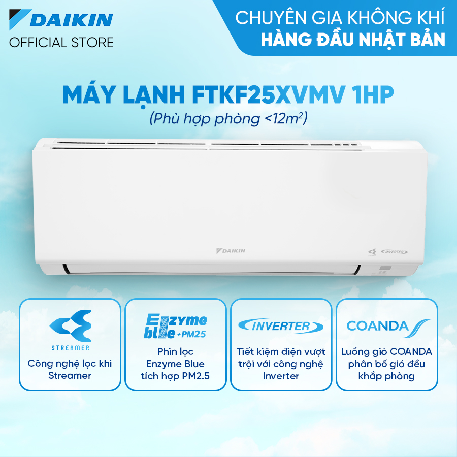 - máy lạnh/điều hòa daikin inverter 1 chiều ftkf25xvmv 1hp streamer