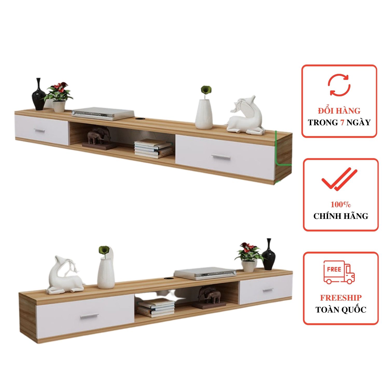 [HCM]Kệ Tivi Treo Tường Phòng Khách 2 Ngăn Kéo Tiết Kiệm Diện Tích Vân Gỗ Sồi Phong Cách The Nordic - GP110.41