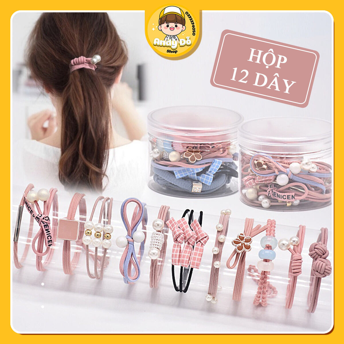 Set 12 Dây Buột Tóc Xinh Xắn Dành Cho Nữ, Dây Buột Tóc Phong Cách Hàn Quốc.