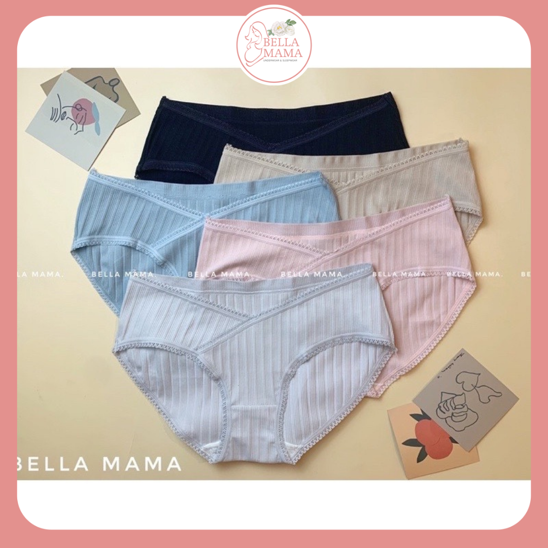 Set 5 Quần Lót Bầu Cạp Chéo Cotton Tăm Pha Ren, Mềm Nhẹ Siêu Co Dãn, Mỗi Quần Lót Bầu 1 túi Zip Bella Mama