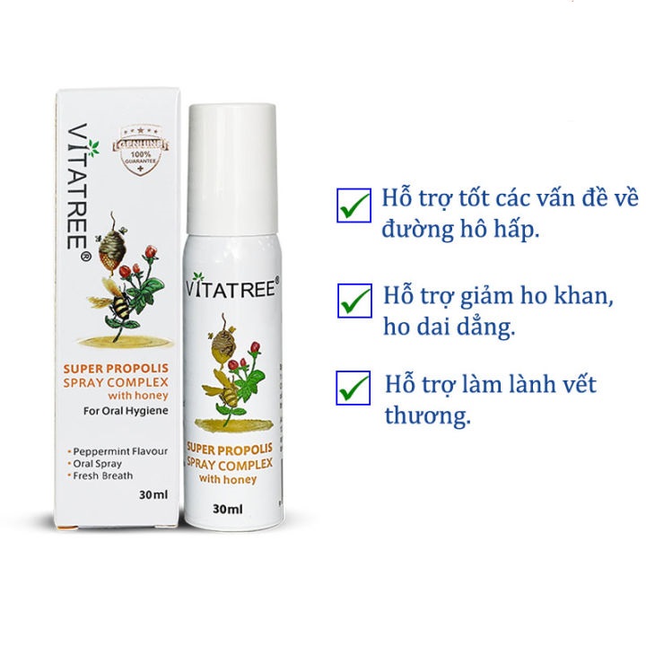 Xịt keo ong Úc Vitatree Super Propolis Spray with Honey 30ml