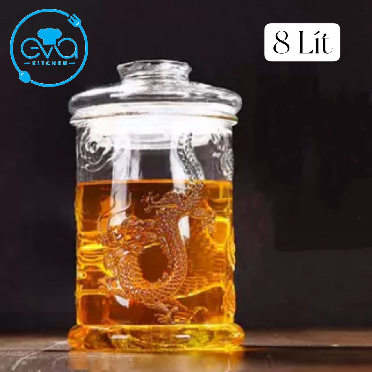 Bình ngâm thuỷ tinh 8 lít dáng trụ hoa văn rồng - tr8l m1744