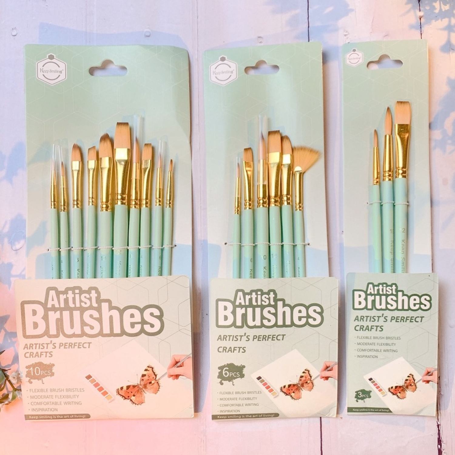 Bộ cọ vẽ màu nước , acrylic keep smiling màu pastel - cọ vẽ cơ bản lông nhân tạo