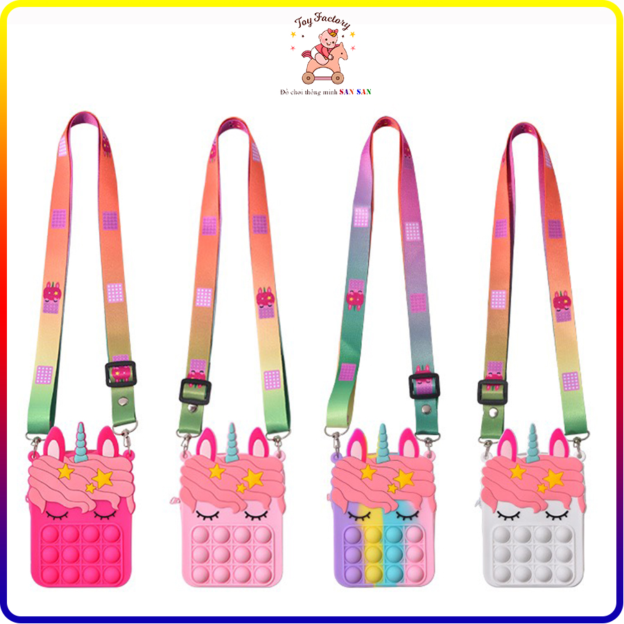 Túi sách đeo chéo Pop it nhiều màu cho bé, popit ngựa pony nhấn bóp giải tỏa căng thẳng
