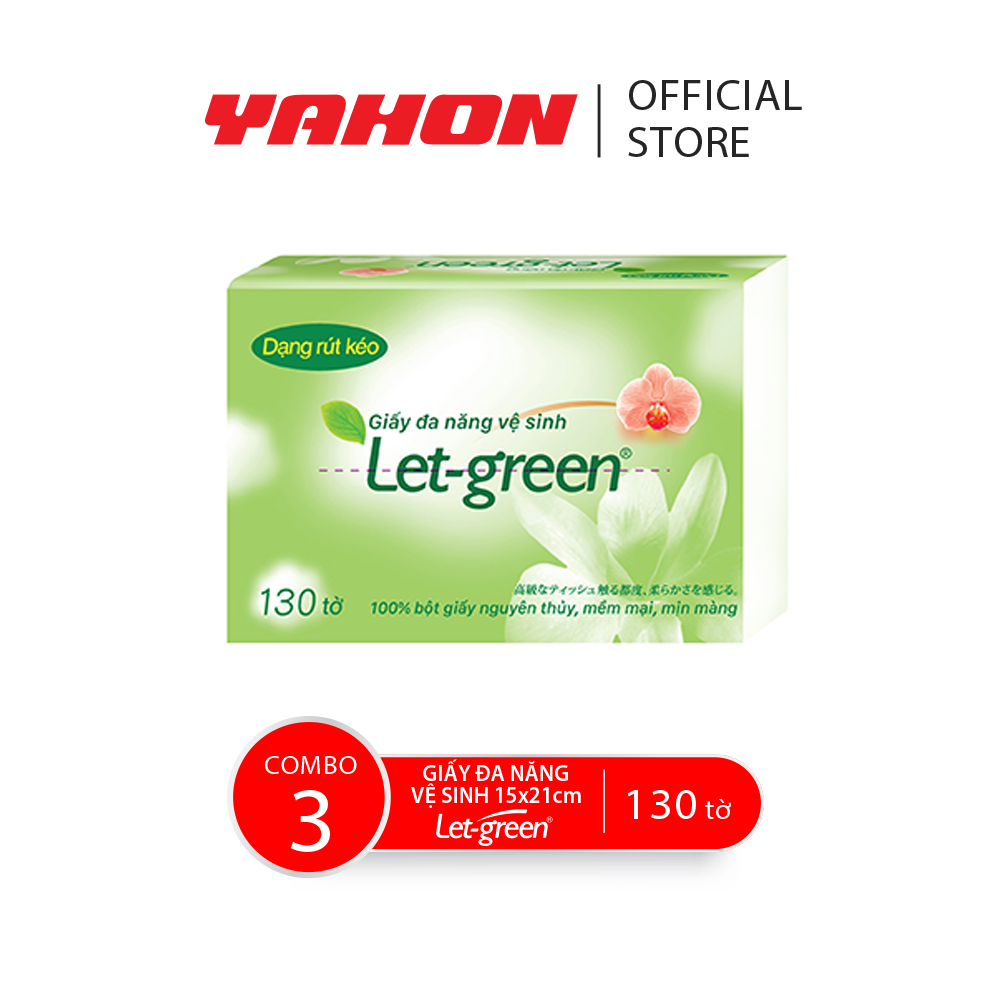 Combo 3 bao giấy vệ sinh đa năng let-green 15*21cm, 130 tờ/bao