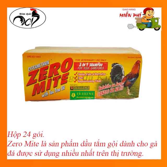 Zero mite-hộp 24 gói-xà bông tắm mượt lông,diệt rận mạt cho gà đá.