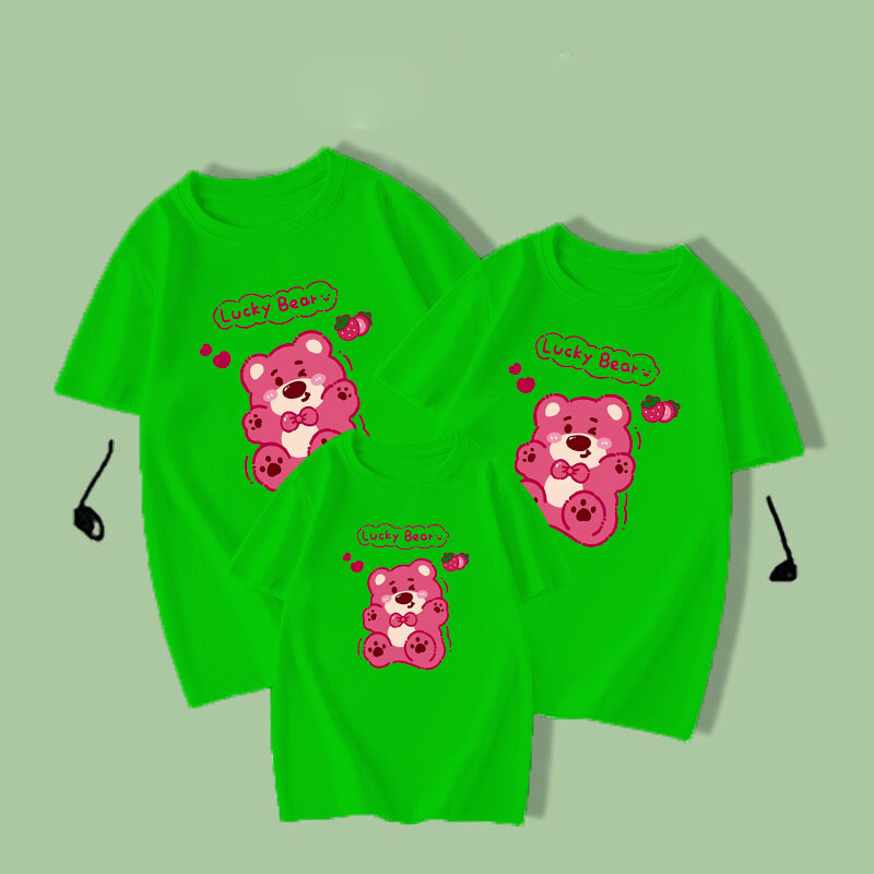 Áo thun gia đình gấu dâu luky chất cotton phom rộng size từ 9 đến 65kg SHOP THỜI TRANG TEEN