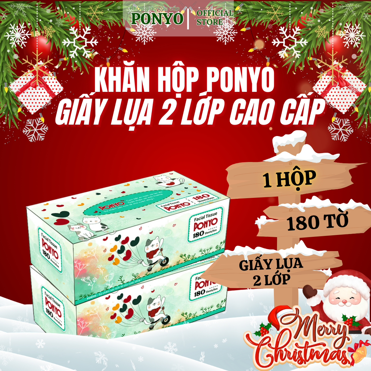  Hộp khăn giấy lụa PONYO - khăn giấy lau mặt cao cấp siêu mịn không bụi 2 lớp 180 tờ - Thiên An Nam paper 