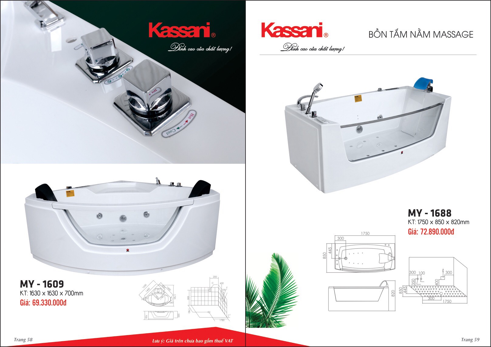 Bồn tắm nằm Massage Kassani