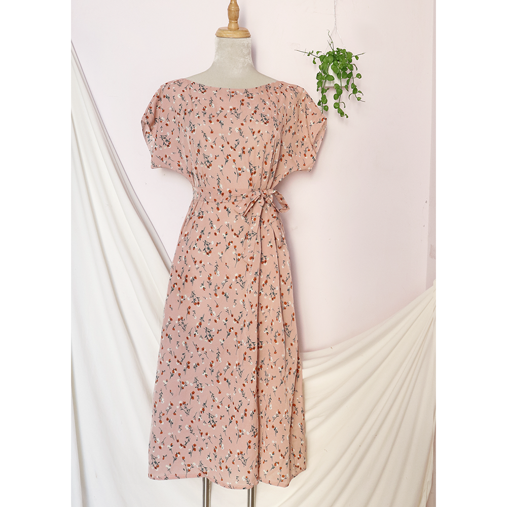 [Ảnh thật - video] Đầm váy hoa dáng suông dài, cổ thuyền, cánh tiên, xẻ tà, đi làm, công sở, dạo phố Rolisa RD047