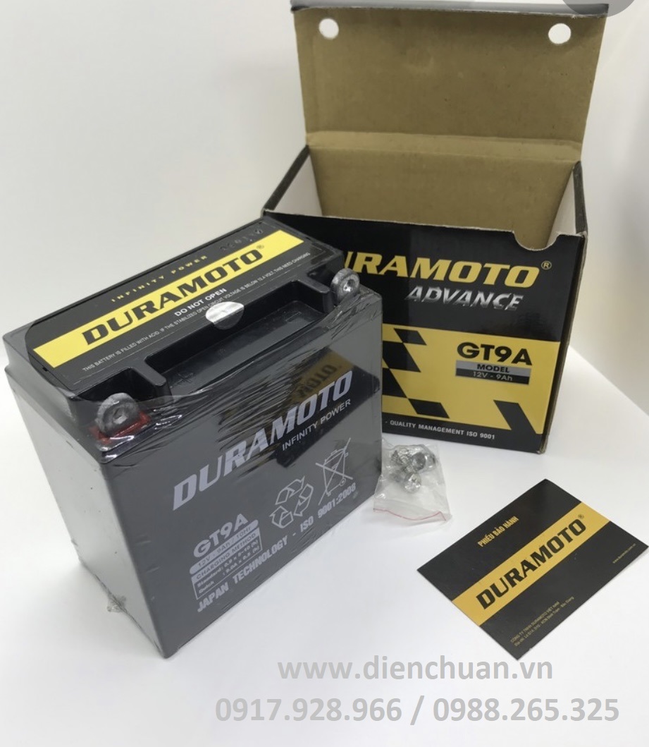 Ắc quy xe máy 12V 9Ah Duramoto GT9A ( bình xe máy 9A cao)