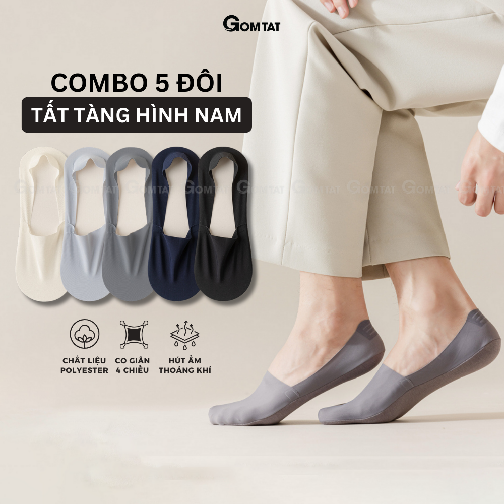  Combo 5 đôi tất lười nam xịn GOMTAT chống tuột gót vớ nam đi giày chất liệu cotton mềm mại thoáng khí - TATLUA-UYE-7010-CB5 