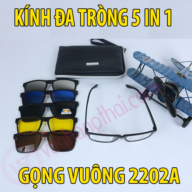 [HCM]Mắt Kính Đa Tròng 5 in 1 Nam Nữ Gọng Vuông 2202A - Tặng Kèm Túi Da kính đa năng 5 trong 1