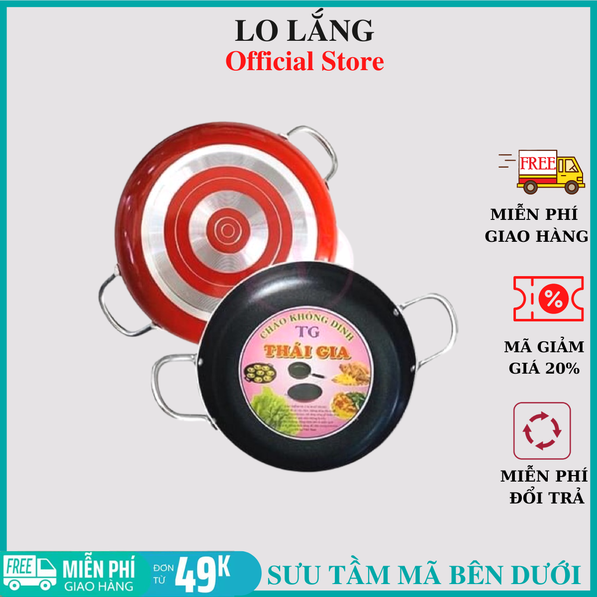 Chảo chống dính 2 quai 22cm có tay cầm siêu bền - chảo chống dính chiên xào loại tốt cao cấp