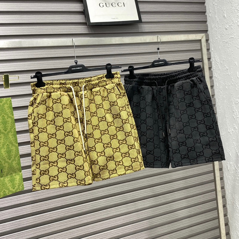 Quần short nam vải kaki dệt vân GG monogram cạp chun dây thắt bọc sắt dày dặn cao cấp