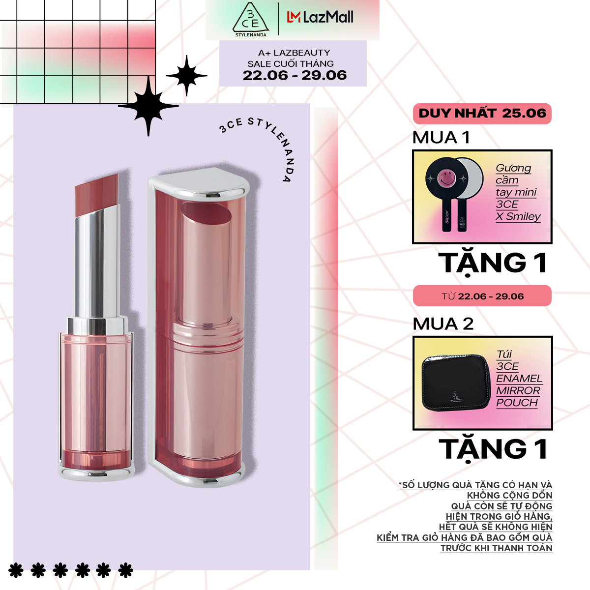 Son Thỏi 3CE Blur Matte Lipstick 4g Mịn lì, mờ ảo, nhẹ tênh