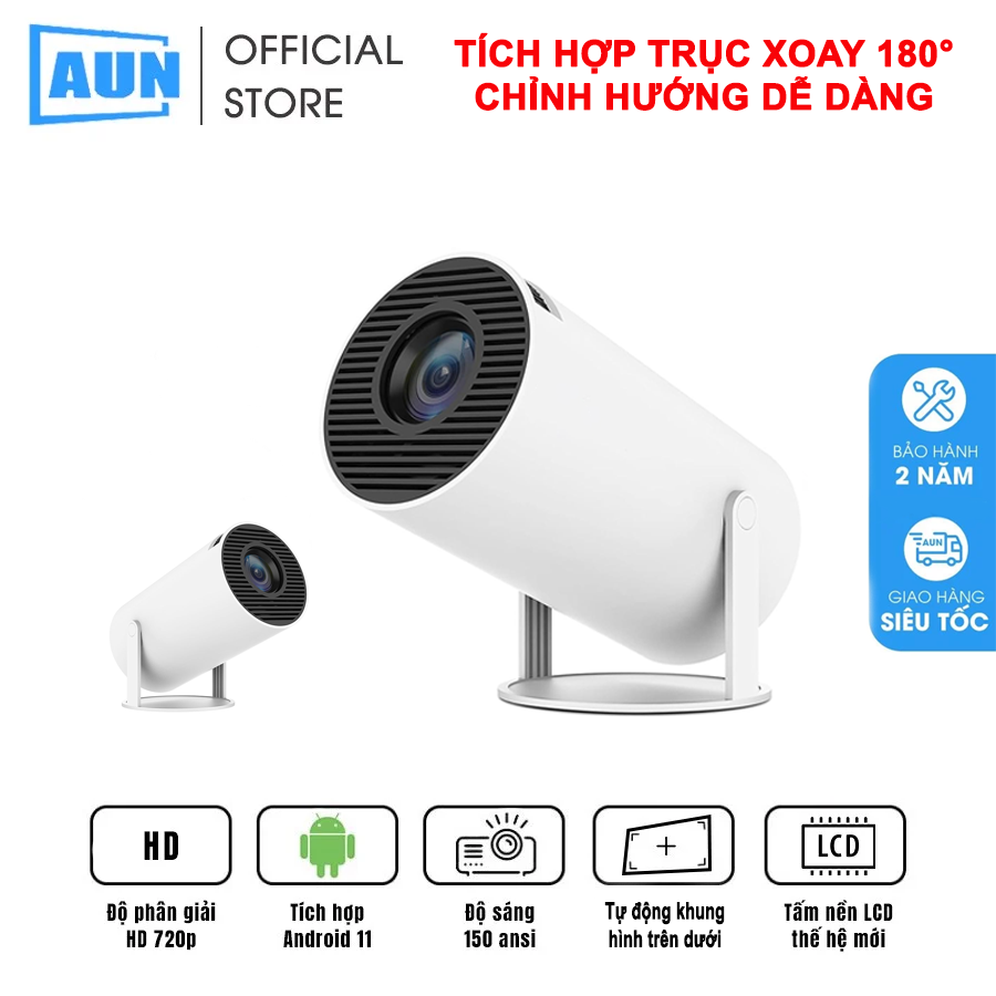 Máy chiếu mini aun hy300 - xoay 180 độ - độ phân giải thực chuẩn hd - nhỏ gọn