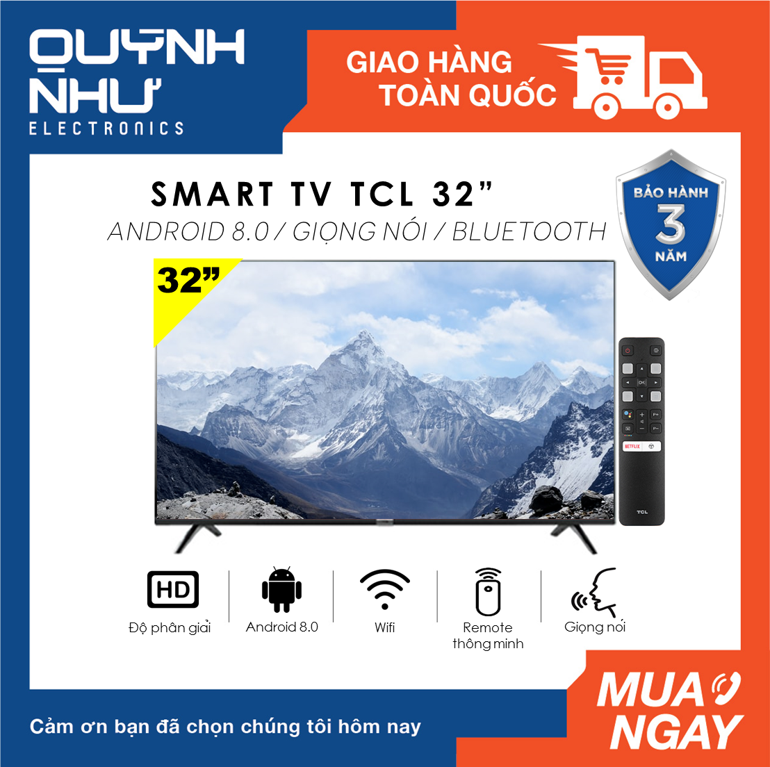 (Trả góp 0%) Smart Voice Tivi TCL 32 inch L32S5200 / L32S6500 (HD Ready, Android 8.0, Kết nối Internet Wifi, Bluetooth,Tìm kiếm giọng nói, Dolby, Chromecast, T-cast, AI+IN -, Remote thông minh, Màu đen) - Tivi giá rẻ -Bảo hành 2 năm
