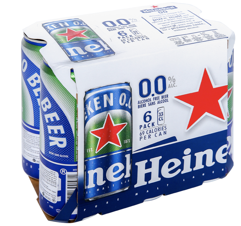6 lon bia heineken 0.0% độ cồn 330ml
