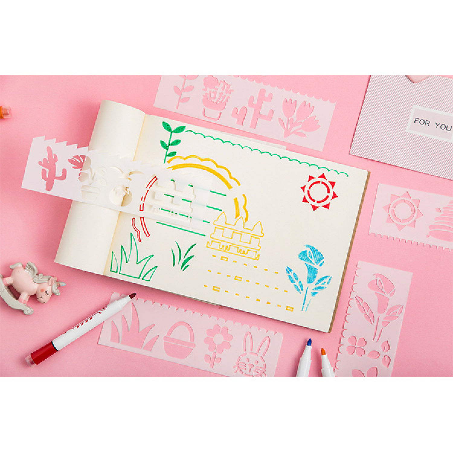 Set 8 Thước Vẽ Hình Trang Trí , khuôn rỗng tập vẽ, thước rỗng vẽ trang trí