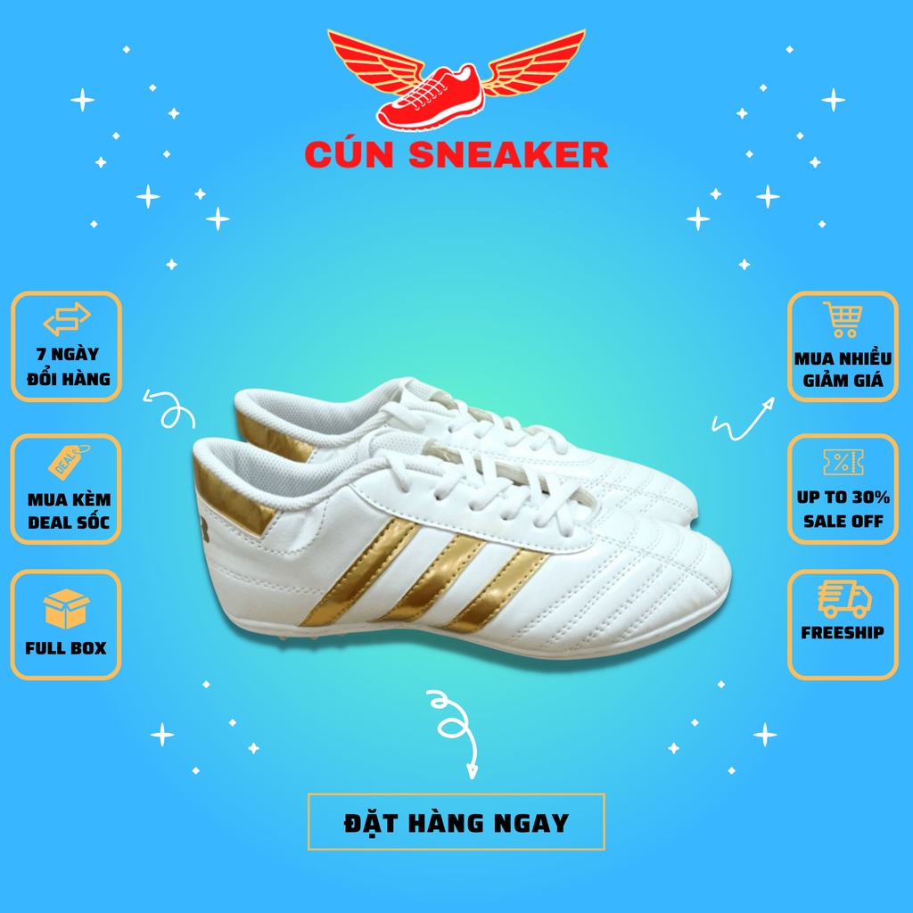 Giày đá banh 3 sọc sân cỏ nhân tạo ct3 khâu full đế, giày đá bóng phủi ct3 màu trắng cao cấp full box