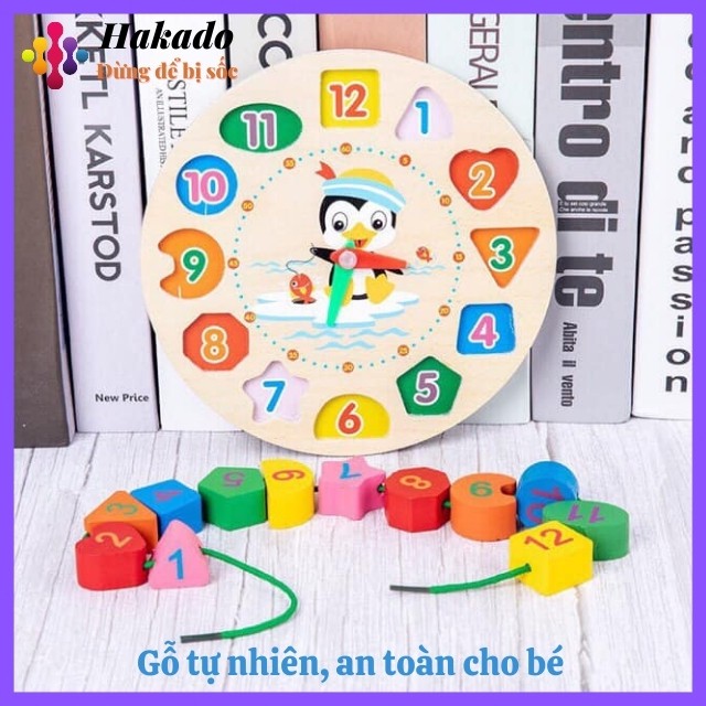 Đồng hồ gỗ xâu hạt cho bé