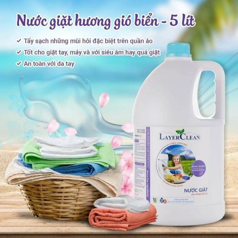 [Nhập RS0822 giảm 30k cho đơn 99k]Nước giặt hữu cơ LayerClean hương gió biển 5l - 3
