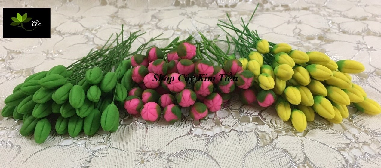 Nụ mai, đào bằng đất sét dùng trong trang trí, làm hoa voan, hoa pha lê, hand made