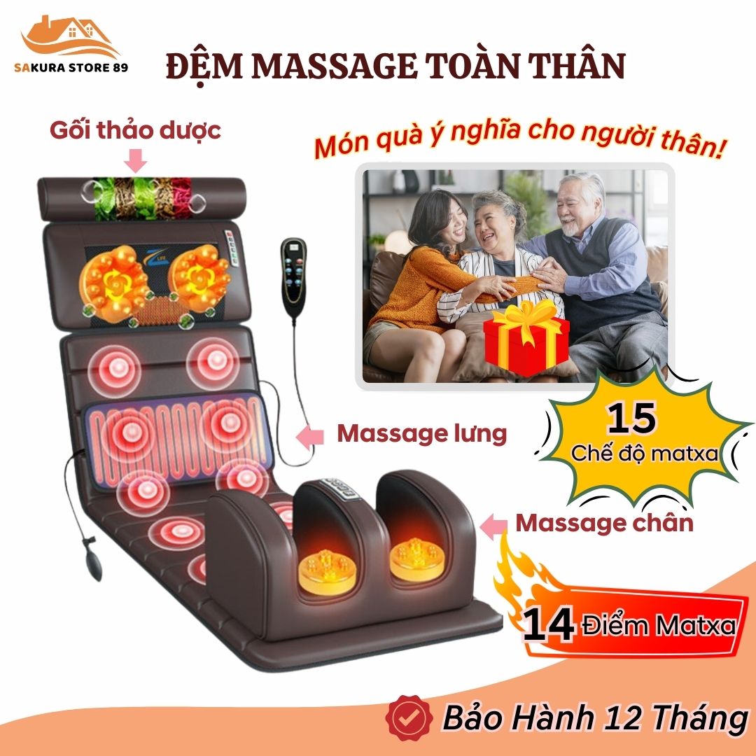 Đệm massage toàn thân da cao cấp Zlife, nệm massage xoa bóp giảm đau mỏi vai gáy phục hồi sức khỏe